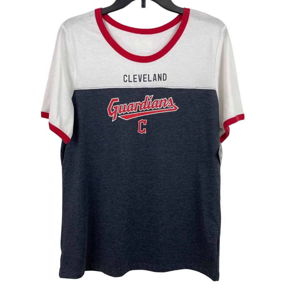 MLB Cleveland Guardians Womens Size XL Colorblock T-Shirt Red/White/Navy